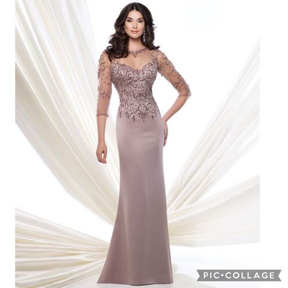 Montage by MonCheri 3/4 sleeves illusion hand beaded bodice gown - Picture 5 of 15